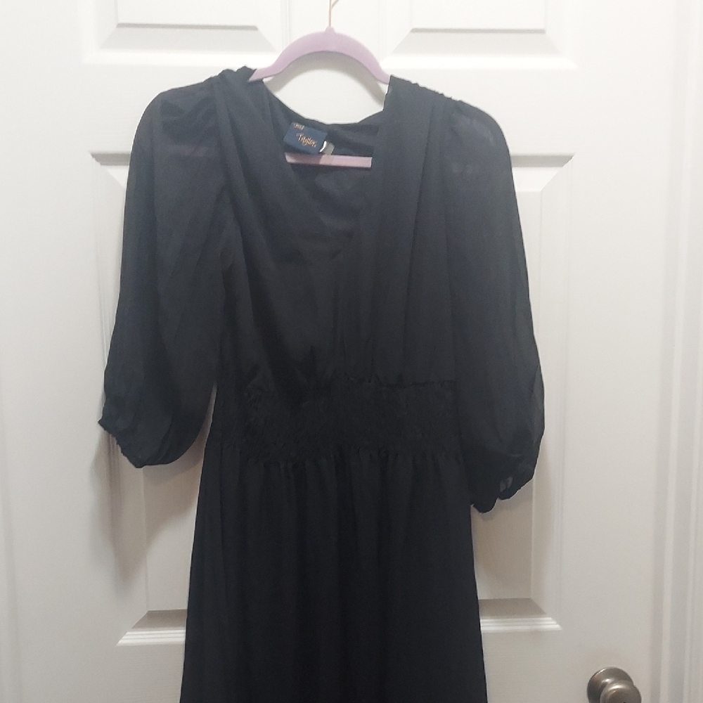 Taylor Sophisticated Black Midi Dress
